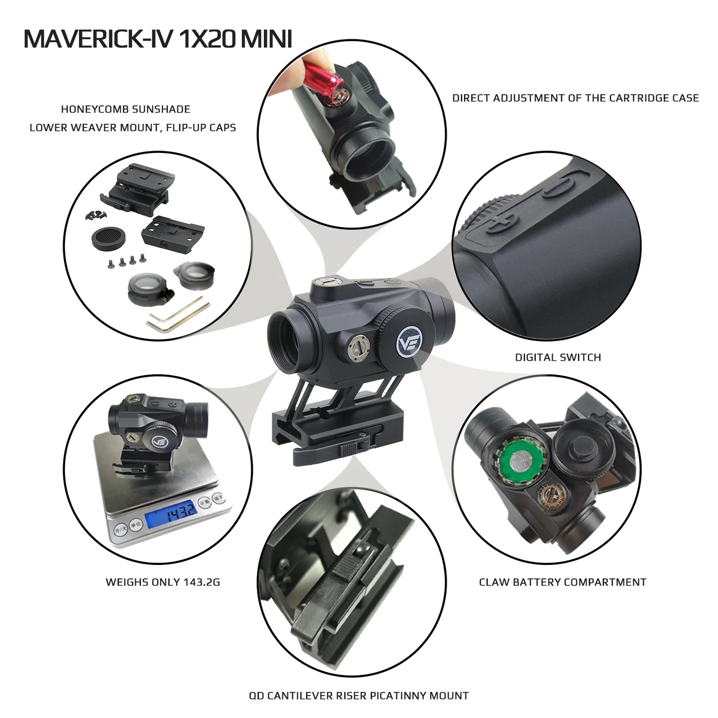 Vector Optics Maverick-IV 1x20 Mini Red Dot Scope 3MOA Dot With 10