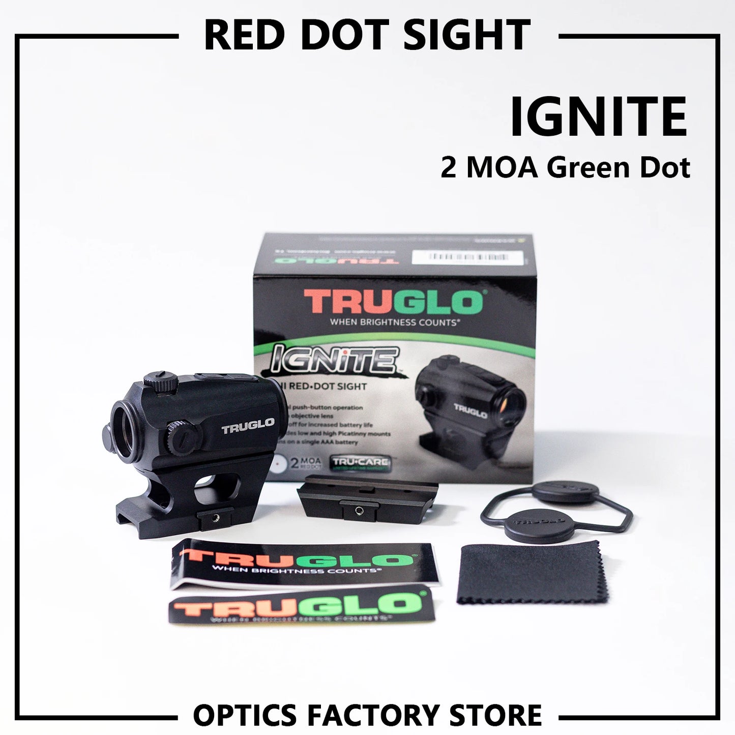 TRUGLO Tru-Tec Red Dot sight Reflex Scope IGNITE 1X Green Dot 2 MOA