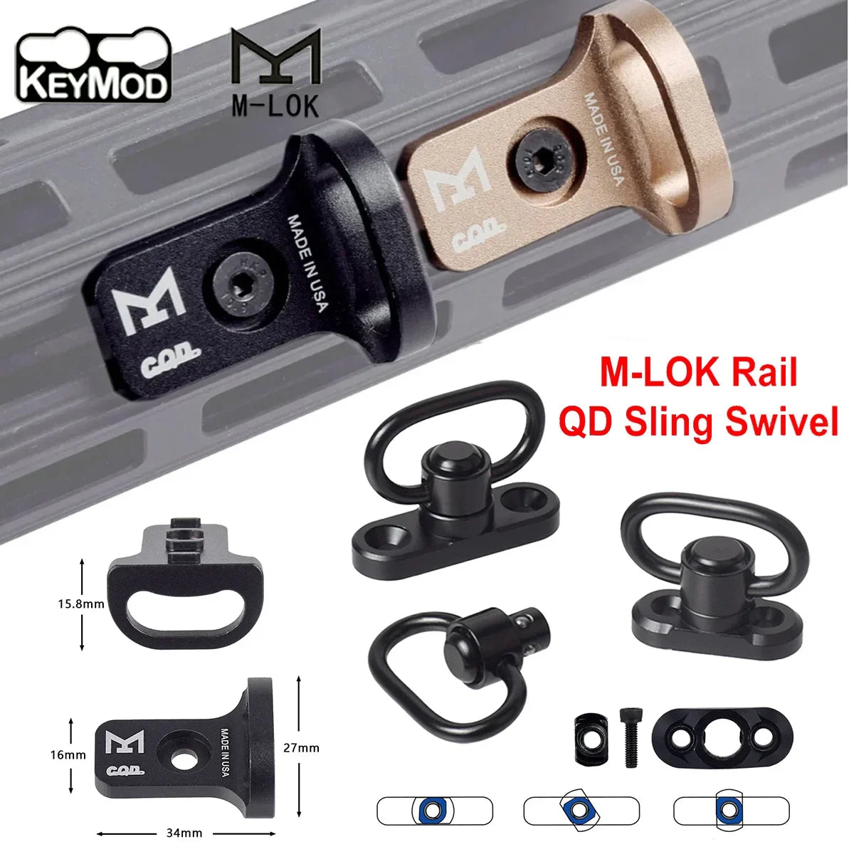 Tactical RSA GBB QD Slings Swivel Ring Mount MLOK Stud Adapter 20mm