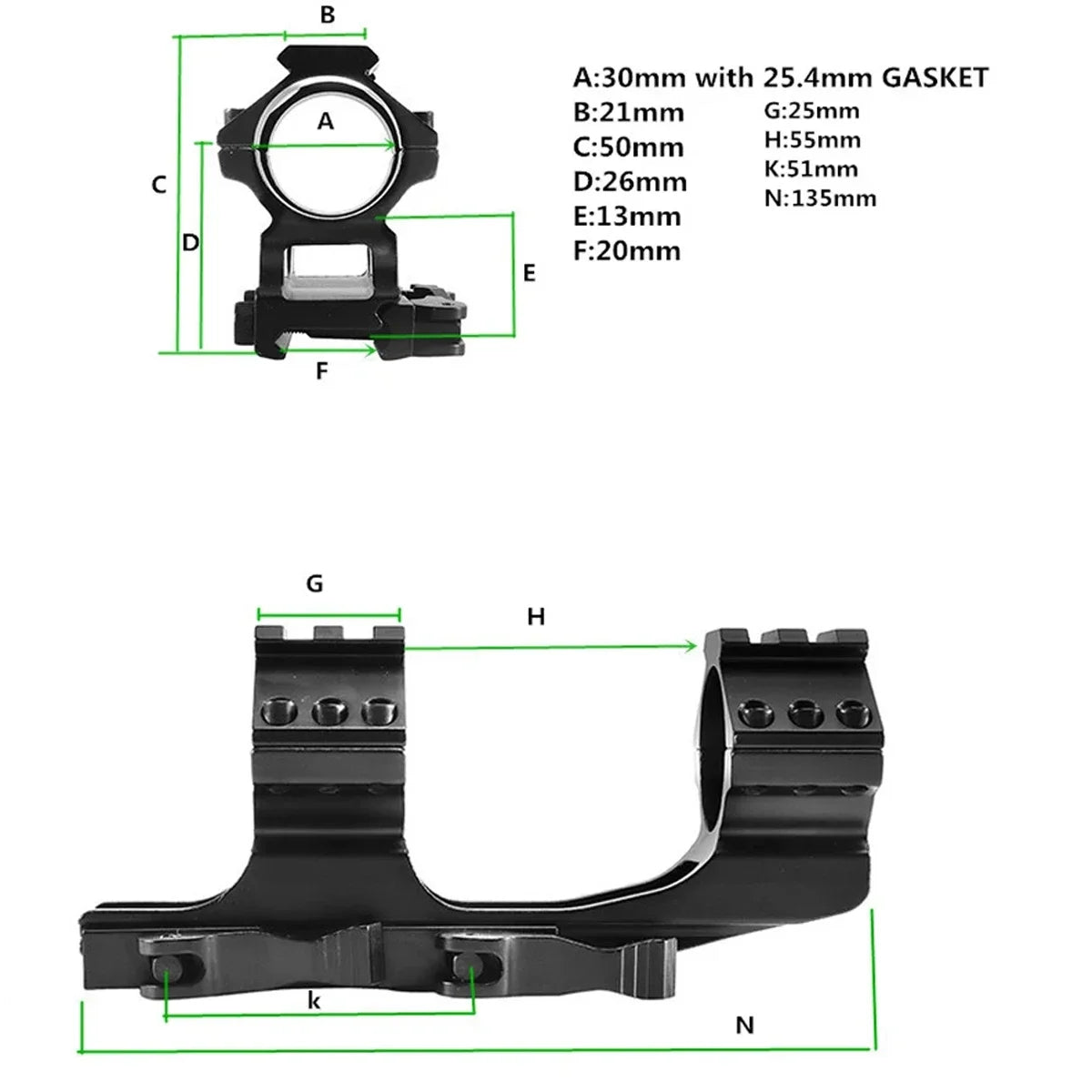 Tactical HeavyDuty Dual Ring 25.4mm / 30mm Quick Release Cantilever