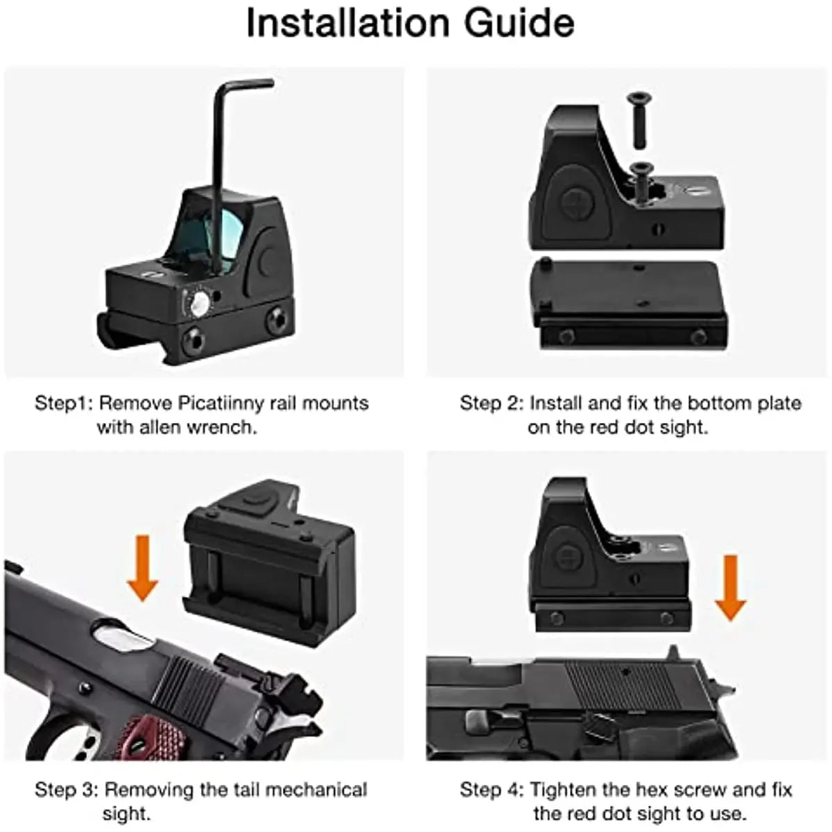 Tactical Metal Trijicon RMR Red Dot Sight Adjustable Collimator Pistol